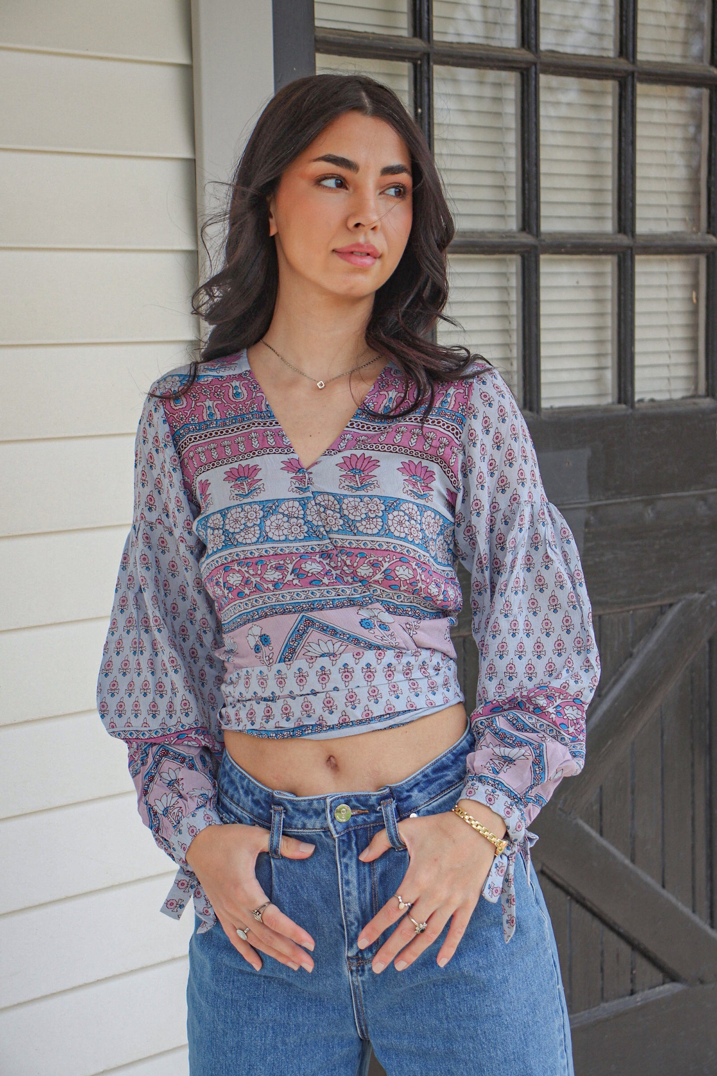 Elina Wrap Top Blue